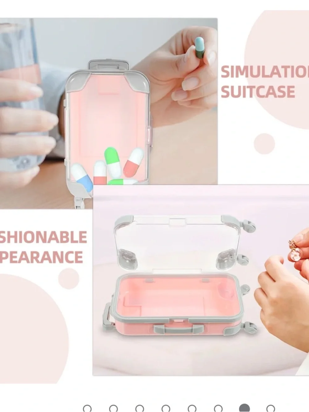 Pink Mini Suitcase Pill Organizer with Gray Trim
